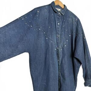 Vintage Oversize Denim Jean Studded Button Shirt
